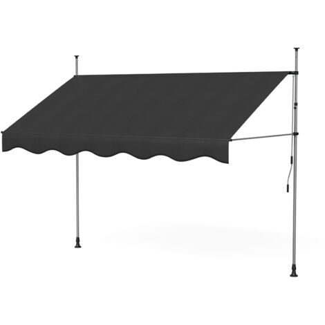 Auvent rétractable manuel sans perçage 300x180cm - hauteur et inclinaison réglable - store banne avec manivelle