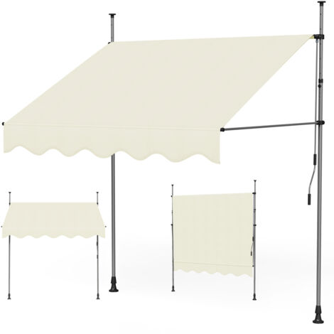 Auvent rétractable manuel sans perçage180x150cm - hauteur et inclinaison réglable - store banne avec manivelle