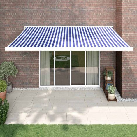 Auvent rétractable Marquise  Store Banne Auvent de jardin  bleu et blanc 4x3 m tissu et aluminium 28423