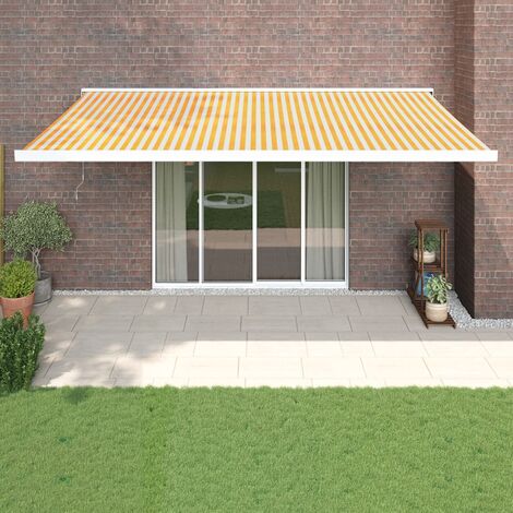 Auvent rétractable Marquise  Store Banne Auvent de jardin  jaune et blanc 5x3 m tissu et aluminium 99790