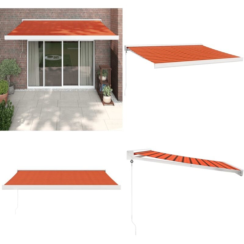Auvent rétractable orange et marron 3x2,5 m tissu et aluminium - Auvent Retractable - Store Banne - Parasol - Abri Solaire - Protection Solaire