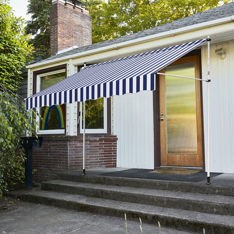 Auvent Rétractable, Store Balcon en Métal et Polyester, Hauteur Réglable, avec Manivelle 2.5M, Bleu et Blanc - Vingo
