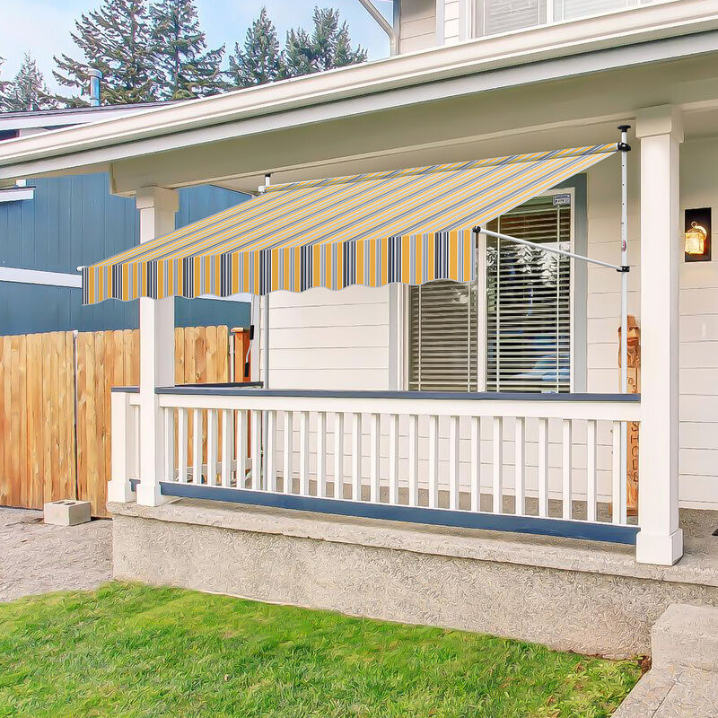 Auvent Rétractable, Store Balcon en Métal et Polyester, Hauteur Réglable, avec Manivelle 4M, Jaune et Bleu - Vingo