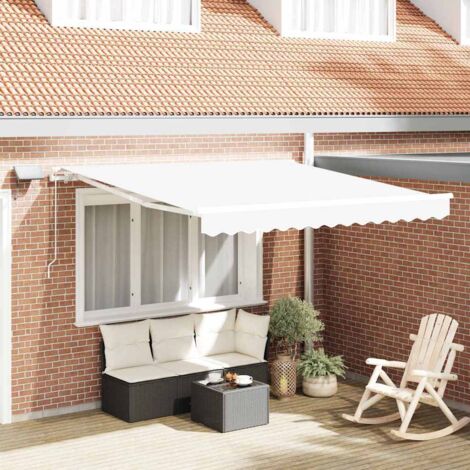 Auvent Rétractable-Store banne Blanc 350 x 250 cm Tissu et acier