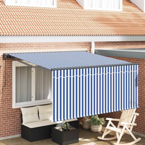Auvent Rétractable-Store banne Bleu et Blanc 300 x 250 cm