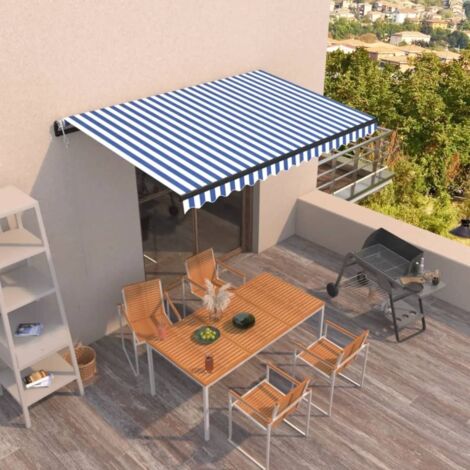 Auvent rétractable  Store banne  Marquise automatique 400x350 cm Bleu et blanc NDTN8939496