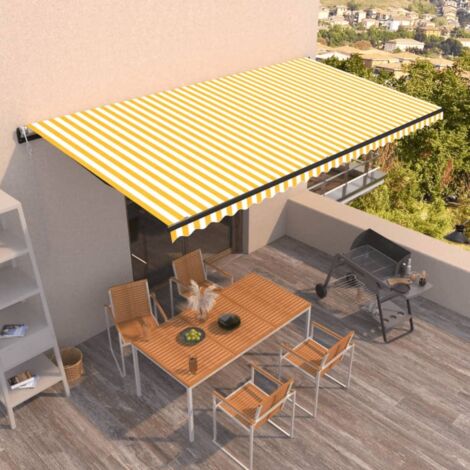 Auvent rétractable  Store banne  Marquise automatique 600x350 cm Jaune et blanc NDTN5202215