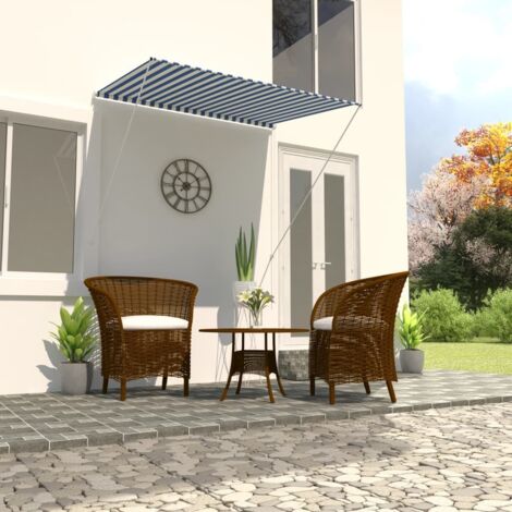 Auvent rétractable, Store Banne, Marquise Brise-soleil 150x150 cm Bleu et blanc LKOWF67841