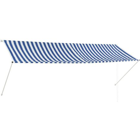 Auvent rétractable, Store Banne, Marquise Brise-soleil 350x150 cm Bleu et blanc LKOWF20403