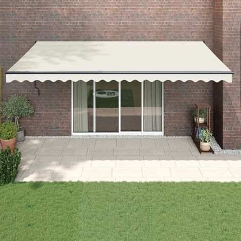 Auvent rétractable  Store banne  Marquise crème 5x3 m tissu et aluminium NDTN6761782