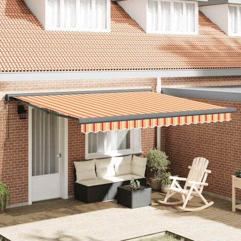 Auvent rétractable,Marquise d'entrée Anti-UV,Auvent facile à assembler jaune et blanc 4,5x3 m tissu et aluminium -FR66831
