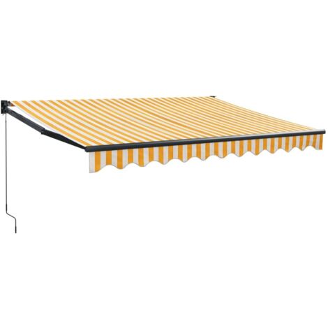 Auvent rétractable，Store banne，Store extérieur jaune et blanc 3,5x2,5 m tissu et aluminium337017