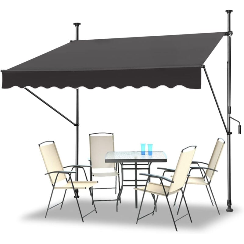 300 x 120 cm Auvent Rétractable Manuel Pour Jardin Store Banne de Jardin Terrasse Balcon Résistant aux uv Réglable en hauteur Gris