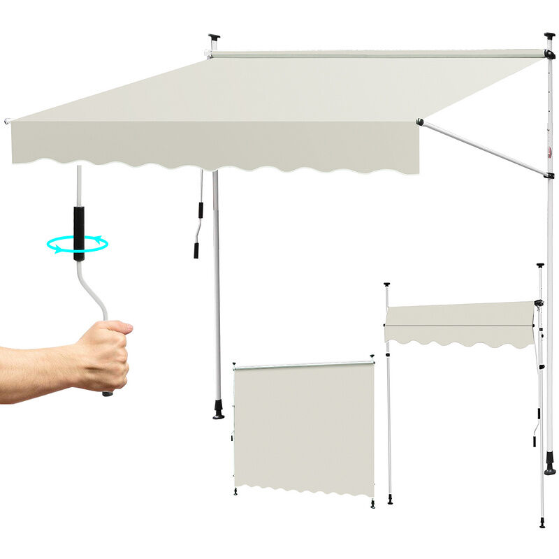 Auvent Store à pince Store Banne Rétractable Etanche avec Manivelle&Tige de Support Auvent Store à pince retractable manuel 250cm
