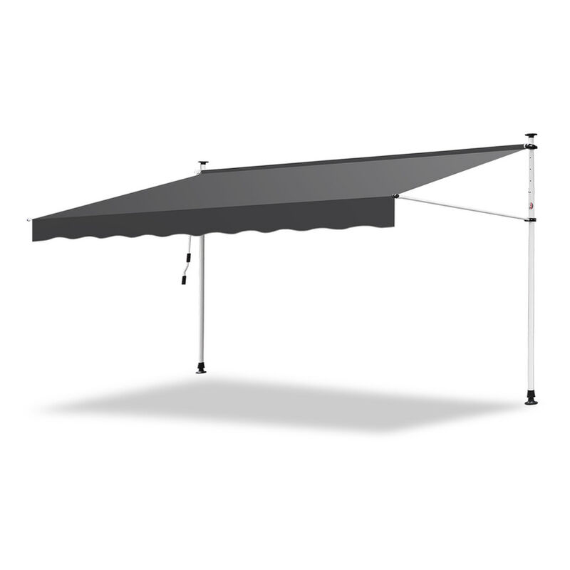 Auvent Store à pince Store Banne Rétractable Etanche avec Manivelle&Tige de Support Auvent Store à pince retractable manuel 300cm Gris