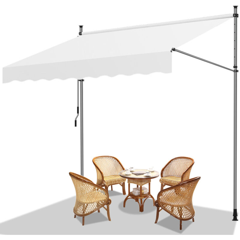 Swanew Auvent manuel Store à pince Auvent à Pince Auvent pour balcon Store de fenêtre Store de balcon sans percer, anti-UV 250cm Crème
