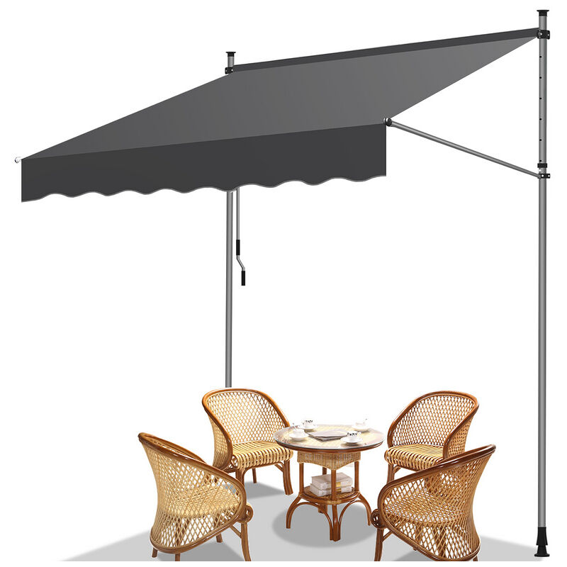 Swanew Auvent manuel Store à pince Auvent à Pince Auvent pour balcon Store de fenêtre Store de balcon sans percer, anti-UV 200cm Gris
