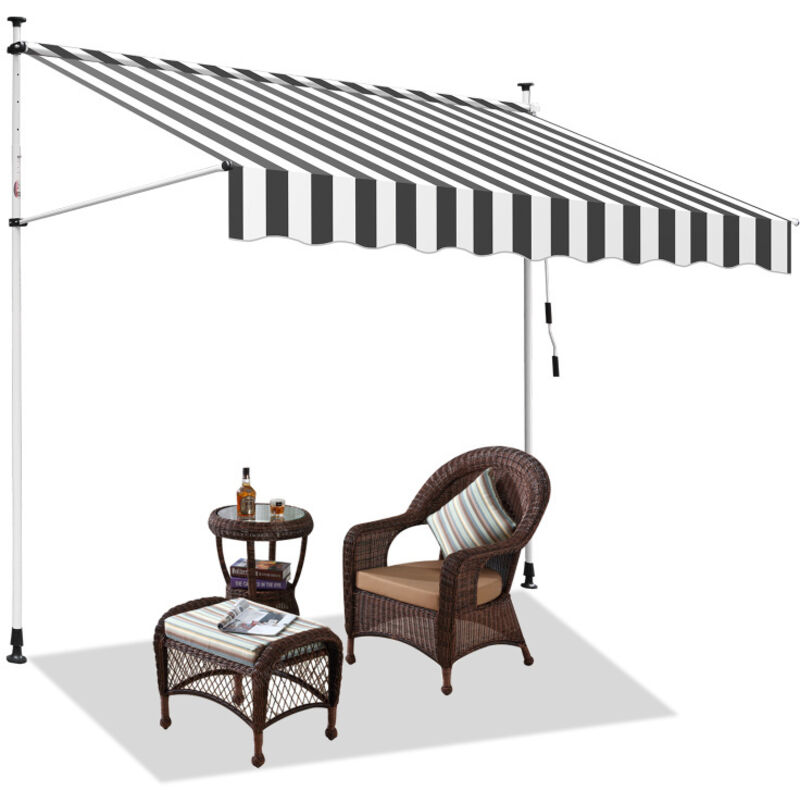 Swanew Auvent manuel Store à pince Auvent à Pince Auvent pour balcon Store de fenêtre Store de balcon sans percer, anti-UV 200cm Blanc Gris