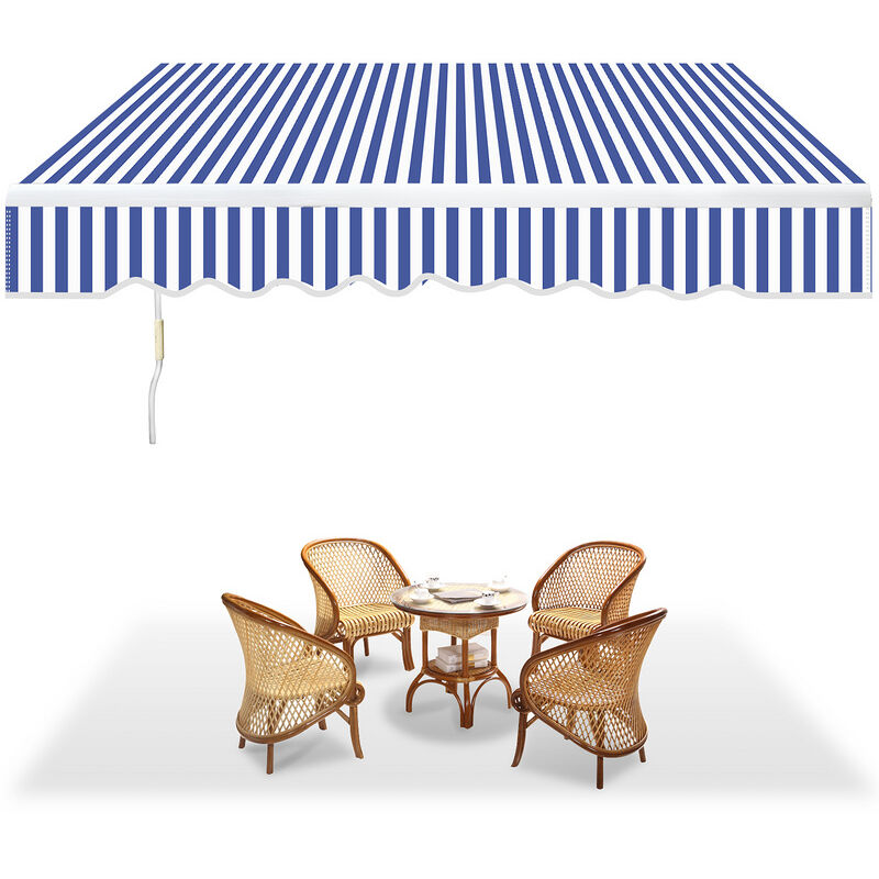Auvent Store à pince Store Banne Rétractable Etanche avec Manivelle&Tige de Support Auvent Store à pince retractable manuel 350cm Blanc Bleu