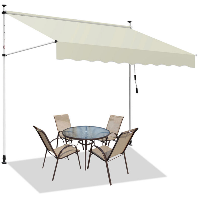 Auvent Store à pince Store Banne Rétractable Etanche avec Manivelle&Tige de Support Auvent Store à pince retractable manuel 200cm