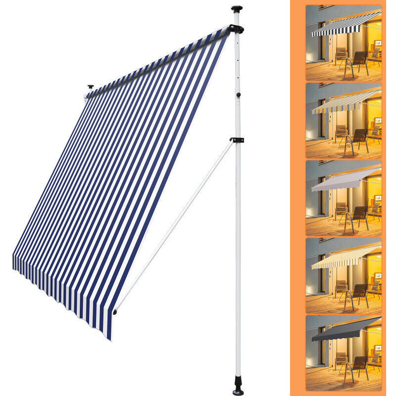 Auvent Store à pince Store Banne Rétractable Etanche avec Manivelle&Tige de Support Auvent Store à pince retractable manuel 300cm