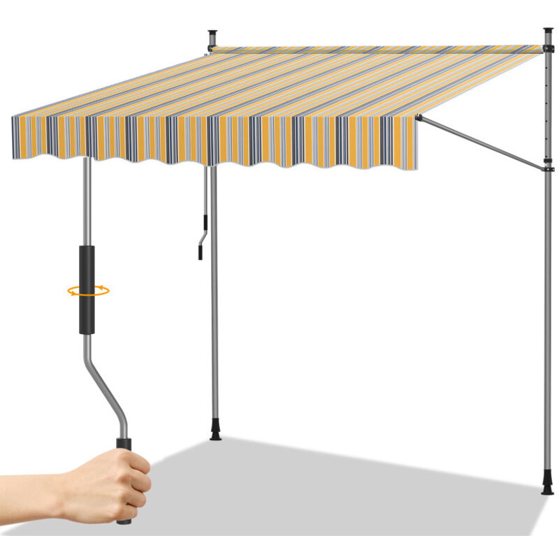 Auvent Store à pince Store Banne Rétractable Etanche avec Manivelle&Tige de Support Auvent Store à pince retractable manuel 250cm