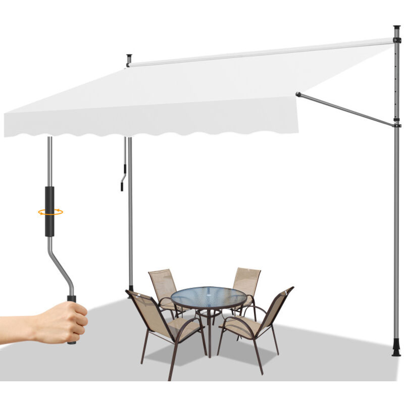 Auvent Store à pince Store Banne Rétractable Etanche avec Manivelle&Tige de Support Auvent Store à pince retractable manuel 300cm