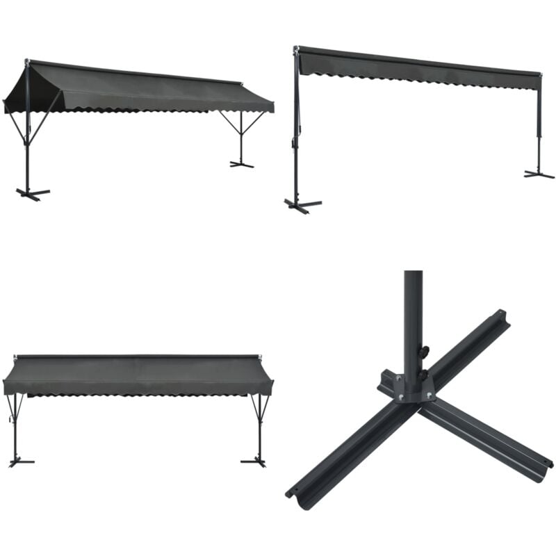 Auvent sur pied 600 x 300 cm Anthracite - Parasol - Auvent De Jardin - Ombrage - Protection Solaire - Abri Jardin - Home & Living