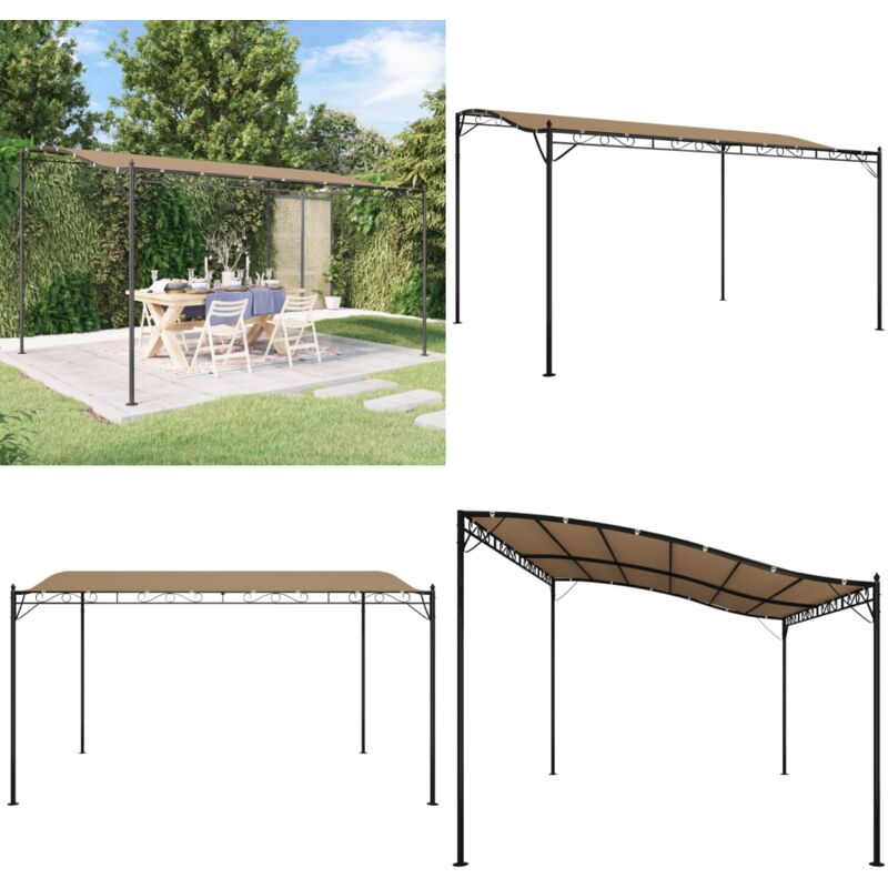 Auvent taupe 4x3 m 180 g/m² tissu et acier - Abri Jardin - Auvent Pliable - Parasol D'extérieur - Toile De Jardin - Tente De Réception - Home & Living