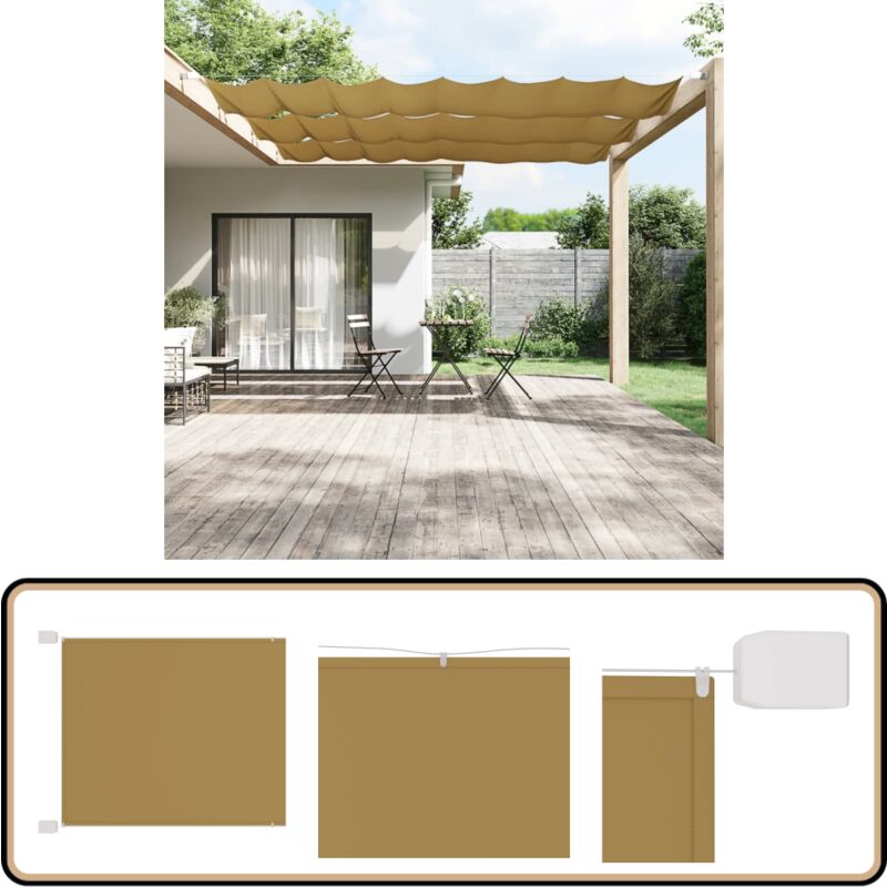 Auvent vertical Beige 100x1000 cm Tissu oxford - Parasol Vertical - Écran De Balcon - Voile D'ombrage - Intimité Balcon - Protection Solaire