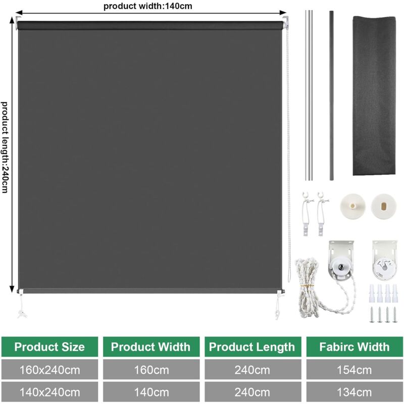 Liferun - Auvent Vertical,Store Enrouleur,Store Vertical Marquise de Balcon,Store d'intimité,Protection UV,Imperméable Gris (140x240cm)
