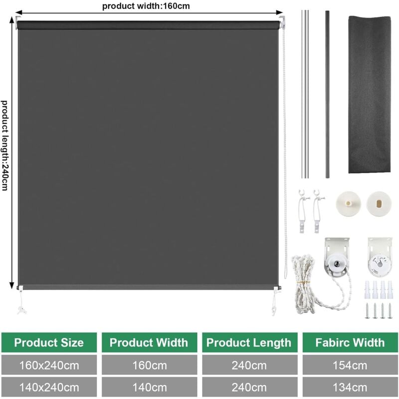 Liferun - Auvent Vertical,Store Enrouleur,Store Vertical Marquise de Balcon,Store d'intimité,Protection UV,Imperméable Gris (160x240cm)