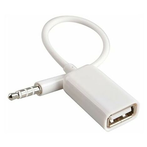 AUX à USB 3.5mm mâle Aux Audio Jack Branchez à USB 2.0 Fem Convertisseur Câble Cordon Câble Convertisseur pour Voiture Blanc par (Car oin MP3 Decode Fonction)