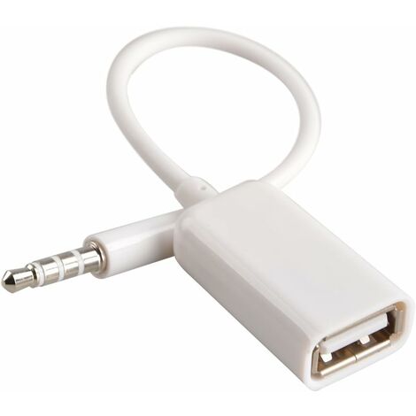 AUX à USB 3.5mm mâle Aux Audio Jack Branchez à USB 2.0 Femelle Convertisseur Câble Cordon pour Voiture Blanc par (Car Besoin MP3 Decode Fonction)