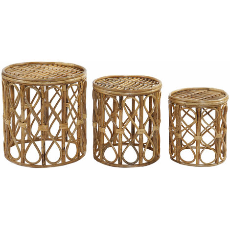 Auxiliary Table Set 3 Wicker 38x38x43.4 natürliches Weidenmaterial mehrfarbiger Farbfamilienhilfstabellen Details