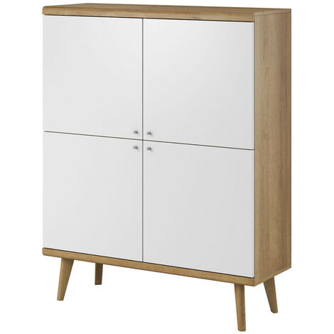 Ava - buffet haut - bois et blanc - 107 cm - style scandinave - bois / blanc - Bois / Blanc