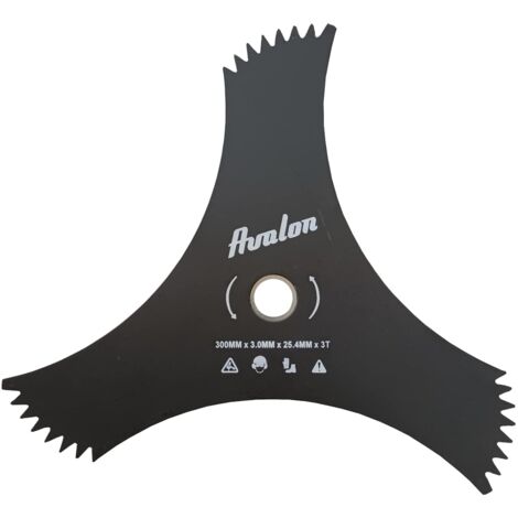 Avalon - Disco a 3 Punte dentate Universale 300 x 25,4 x 3 mm per decespugliatore, Lama per Tagliare Erba densa, Acciaio da 3 mm