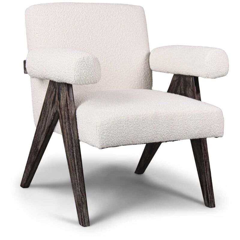 Avana - Fauteuil en bois massif de Parawood et tissu bouclé anti-tache