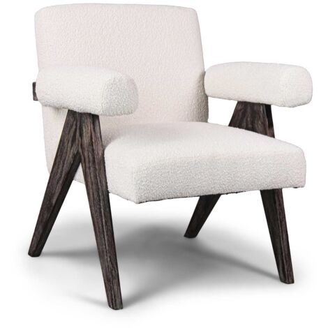 Avana - Sessel aus massivem Holz von Parawood und Boucl√®-Stoff, schmutzabweisend