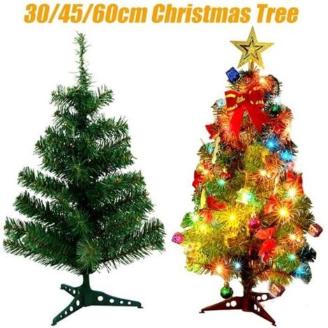 AvanC Mini Sapin de Noël en Plastique Artificiel avec LED Chaîne Lumière Ornements de Table Cadeau 45CM