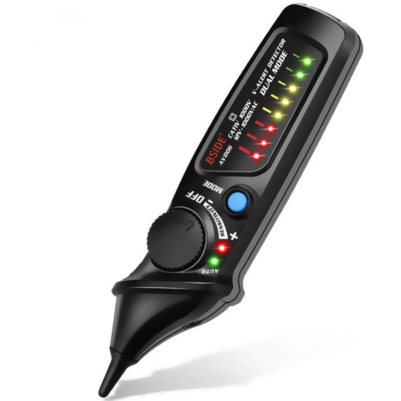 AVD06 Détecteur de tension sans contact NCV Testeur de tension CA 12 à 1000V Mode automatique et manuel Sensibilité réglable avec indicateur LED