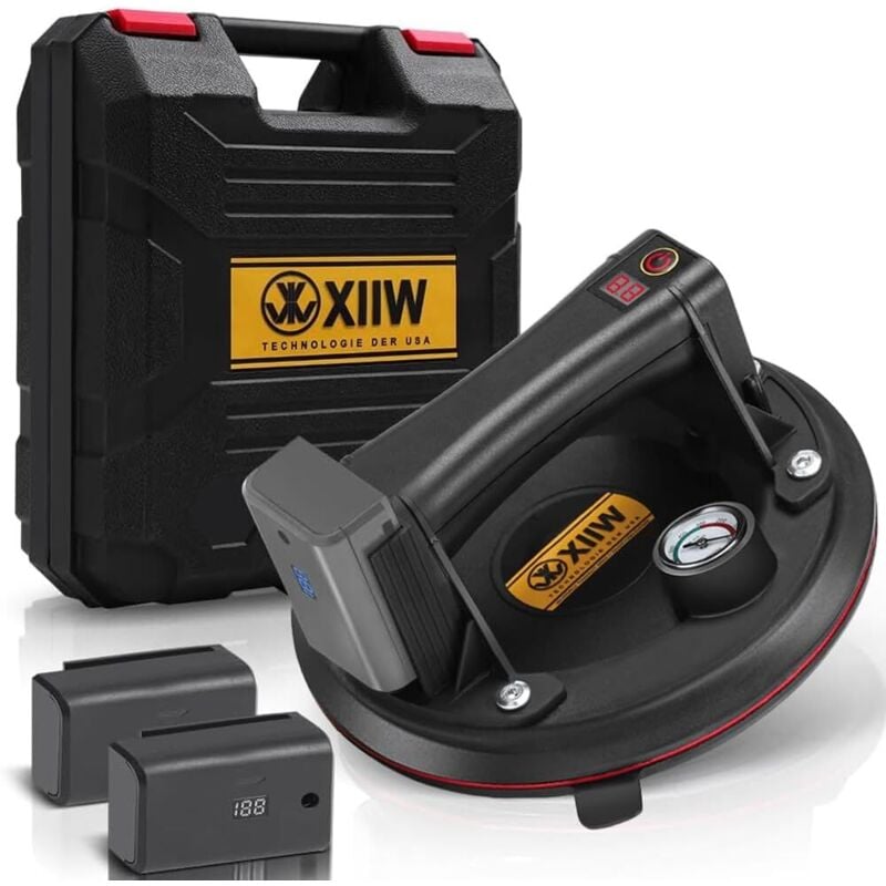 Avec 2 batteries & manomètre, ventouse électrique max. 300 kg, Ventouse auto-aspirante 20,3 cm Ventouse puissante pour verre lourd, carrelage, plaque