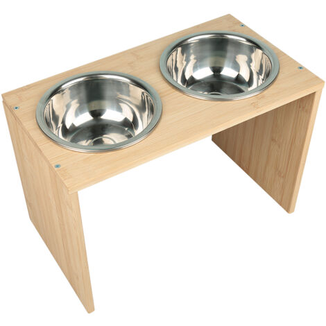 Avec 2 bols en acier inoxydable Support pliable en bambou pour bol à animaux domestiques Bambou naturel de haute qualité (bois naturel)