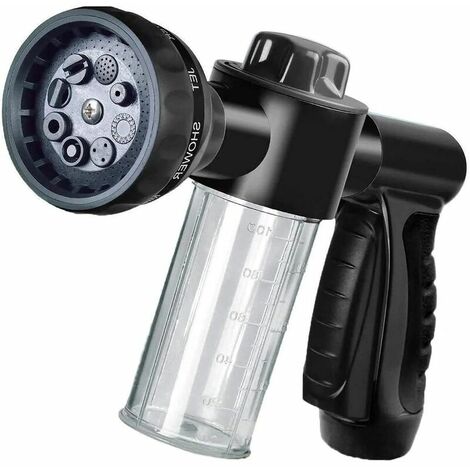 Avec 8 Modes d'Arrosage Pulvérisateur de mousse pour jardin Tuyau d'arrosage Distributeur de savon Pistolet pour lavage de voiture,l'arrosage des plantes et la douche des animaux de compagnie (Noir)