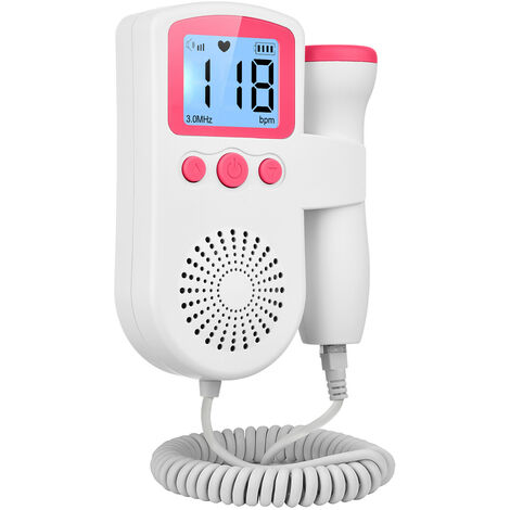 Doppler fœtal portable 3,0 MHz pour la réduction du bruit à la maison Moniteur cardiaque pour bébé pour la grossesse Détecteur de battement de cœur pour bébé avec prise casque Rose