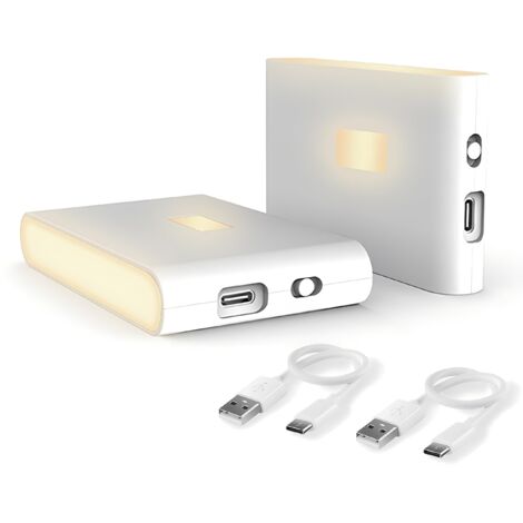 Avec détecteur de mouvement, Rechargeable USB Veilleuse enfants avec 3 modes (Auto/ON/OFF), 2700K Blanc chaud Veilleuse pour chambre,escalier, salle de bain, placard, couloir [2 pièces]