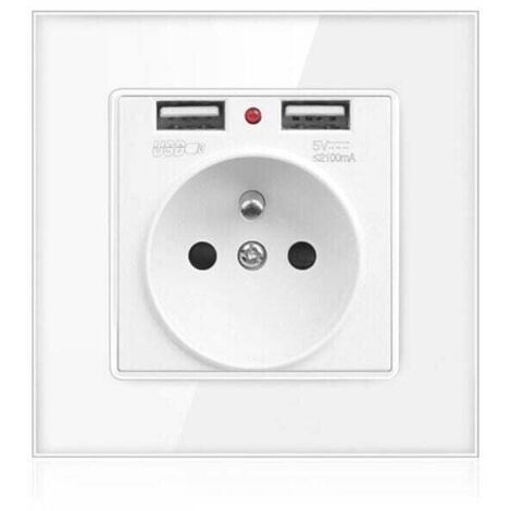 Avec double USB Norme européenne 16A Norme franaise Réglementation européenne avec prise murale USB blanc pR4PhTPBk