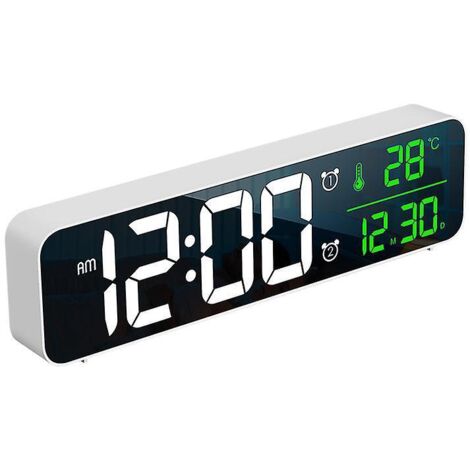 avec Horloge De Temprature Rveil Numrique (miroir Blanc), Horloge Numrique Led, Musique, Temprature, Date, Heure, Rveil, 40 Morceaux De Musique, S