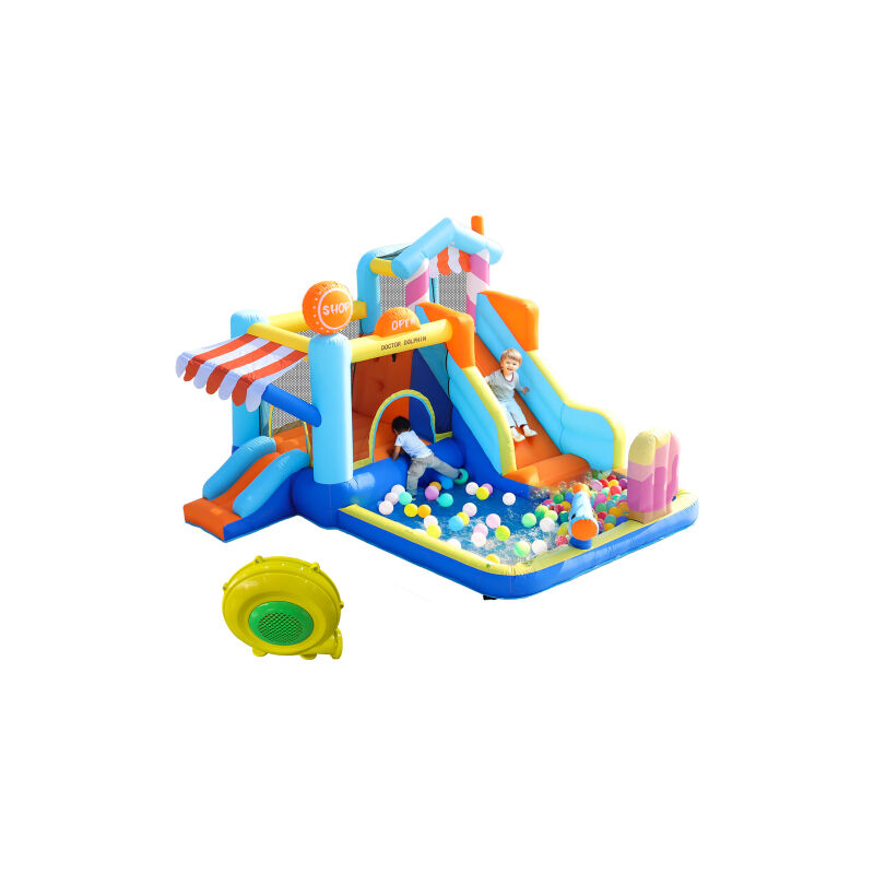 [Avec soufflerie] Château gonflable pour enfants, parc aquatique extérieur multifonctionnel + trampoline, toboggan aquatique, petit toboggan,