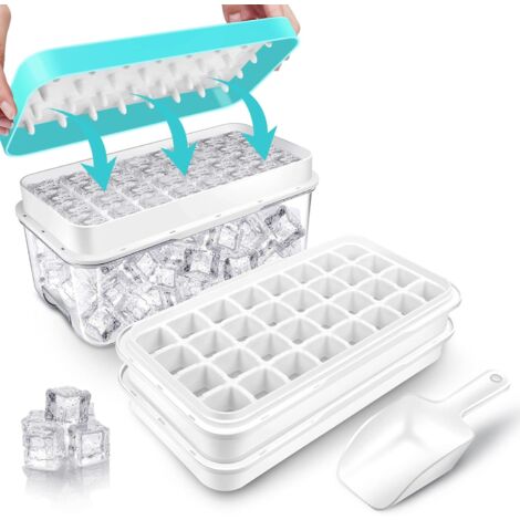avec système de pression–64 glaçons par bac – Sans BPA, empilables et hermétiques – Idéal pour les cocktails, le café et les fêtes